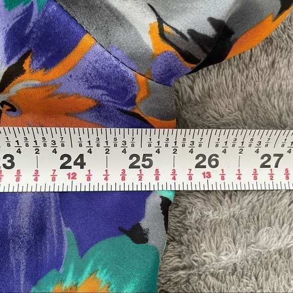 Vintage Lady Winn Necktie Bow Button Up Long Sleeve Bold Floral Print Blouse 1X - Picture 5 of 7